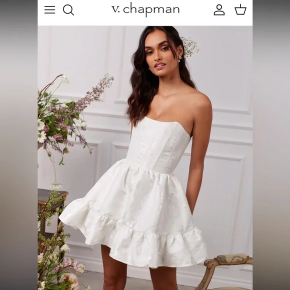 V. Chapman Ginny Dress in White Baroque Floral Strapless Mini Dress - Picture 1 of 6